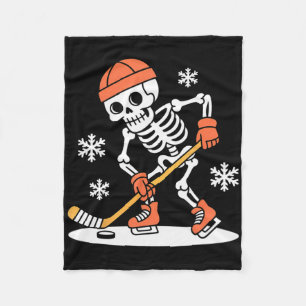 Funny Skeleton Ice Hockey Halloween (1)  Fleece Blanket