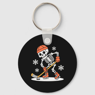 Funny Skeleton Ice Hockey Halloween _2 Key Ring