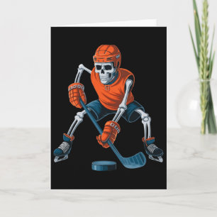 Funny Skeleton Ice Hockey Halloween Card