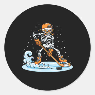 Funny Skeleton Ice Hockey Halloween Spooky Player Classic Round Sticker