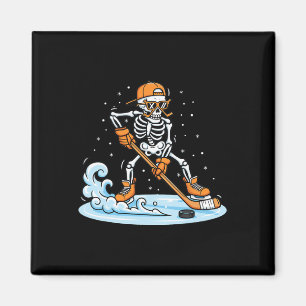 Funny Skeleton Ice Hockey Halloween Spooky Player Magnet