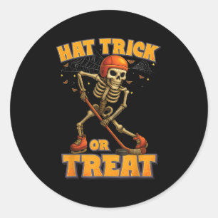 Funny Skeleton Ice Hockey Player Halloween Costume Classic Round Sticker