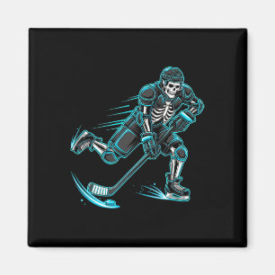 Funny Skeleton Ice Hockey Player Halloween Magnet