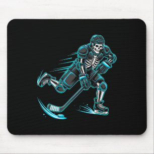 Funny Skeleton Ice Hockey Player Halloween Mouse Pad