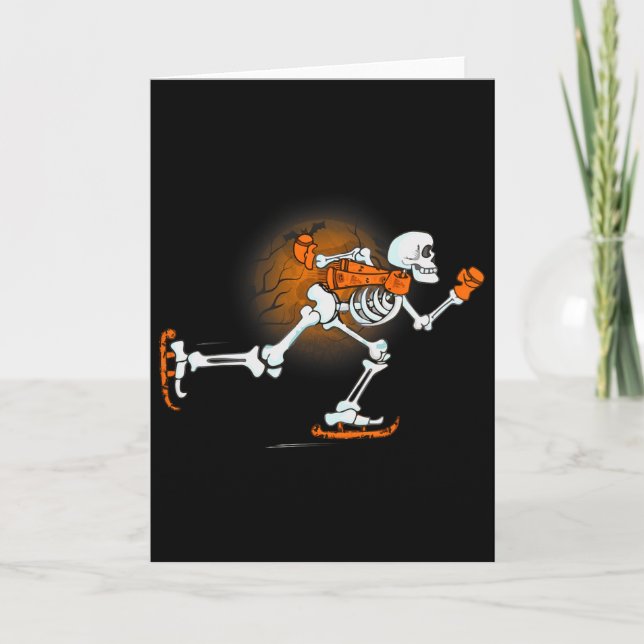 Funny Skeleton Ice Skating Halloween Skating Skele Card (Front)