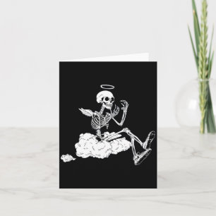 Funny Skeleton in Heaven with Golden Halo Costume Card