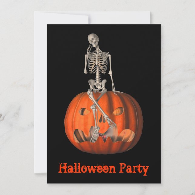 Funny Skeleton Jack O Lantern Halloween Invitation (Front)