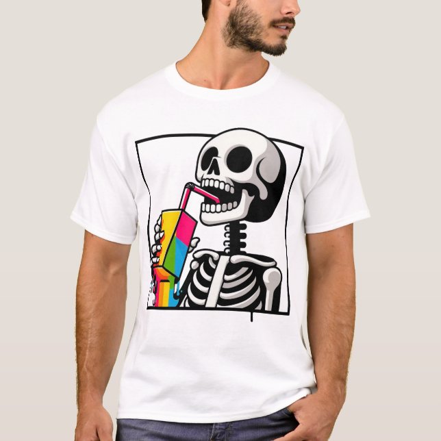 Funny Skeleton Juice Break Illustration T-Shirt (Front)