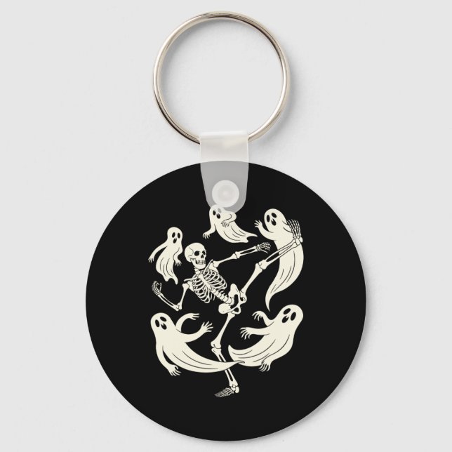 Funny Skeleton Karate Lovers Spooky Halloween Mart Key Ring (Front)