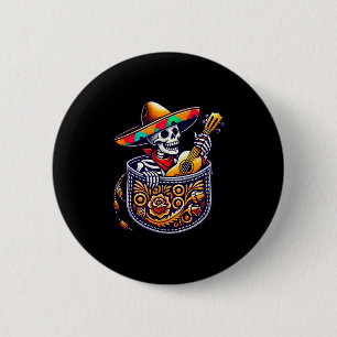 Funny Skeleton Mariachi Guitar Pocket Cinco De May 6 Cm Round Badge
