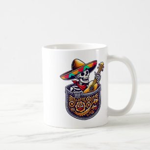 Funny Skeleton Mariachi Guitar Pocket Cinco De May Coffee Mug