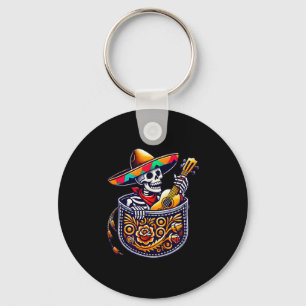Funny Skeleton Mariachi Guitar Pocket Cinco De May Key Ring