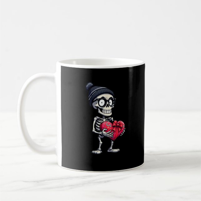 Funny Skeleton Men Women Skeleton Heart Valentines Coffee Mug (Left)