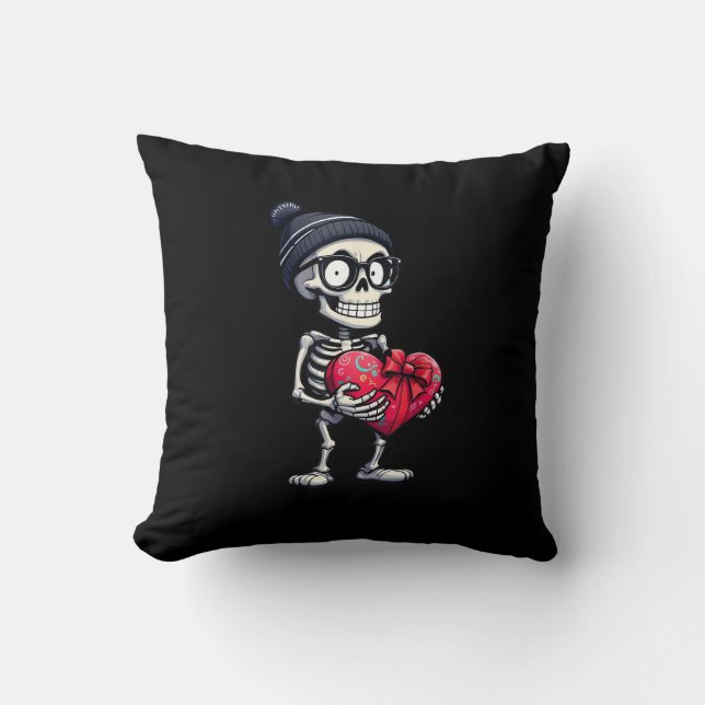 Funny Skeleton Men Women Skeleton Heart Valentines Cushion (Front)