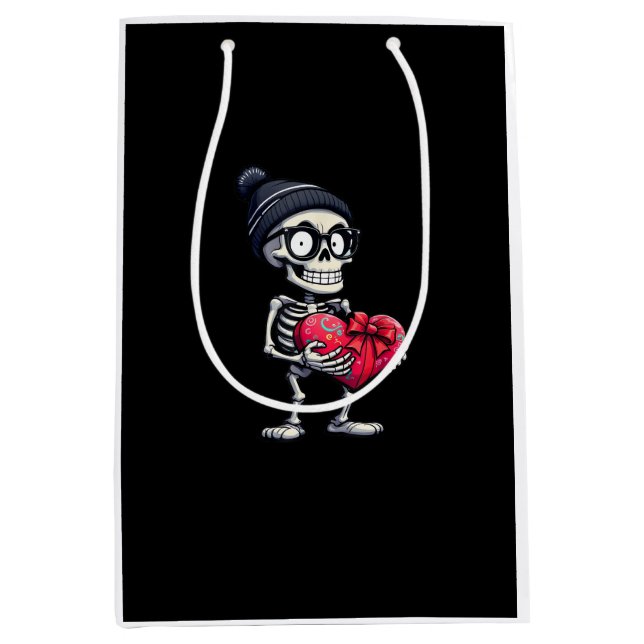 Funny Skeleton Men Women Skeleton Heart Valentines Medium Gift Bag (Front)