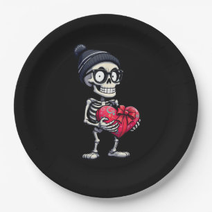 Funny Skeleton Men Women Skeleton Heart Valentines Paper Plate