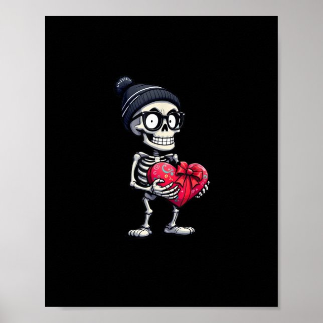 Funny Skeleton Men Women Skeleton Heart Valentines Poster (Front)