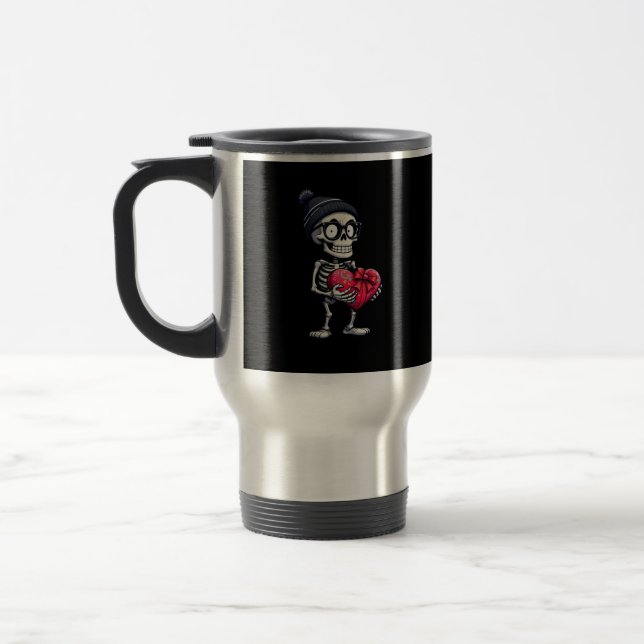 Funny Skeleton Men Women Skeleton Heart Valentines Travel Mug (Left)