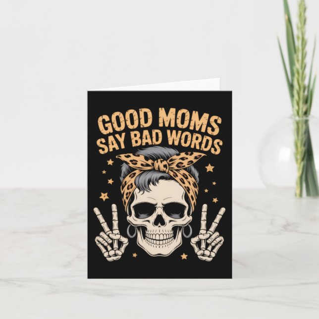 Funny Skeleton Messy Bun Mum Card (Front)
