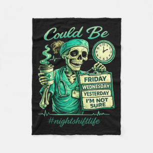 Funny skeleton nursing night shift life squad nurs fleece blanket