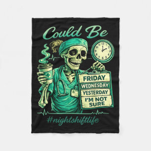 Funny skeleton nursing night shift life squad nurs fleece blanket