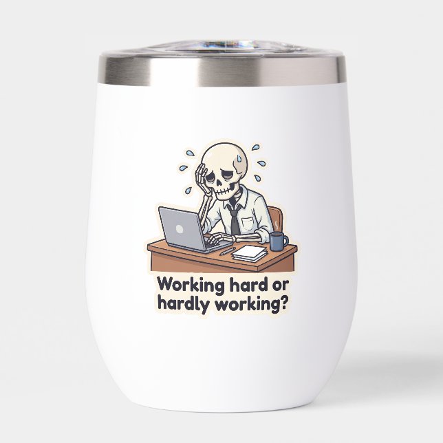 Funny Skeleton Office Burnout Travel Mug (Front)