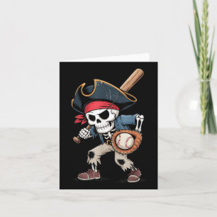 Funny Skeleton Pirate Baseball Halloween Costume B Card