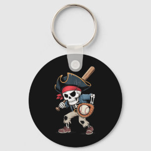 Funny Skeleton Pirate Baseball Halloween Costume B Key Ring