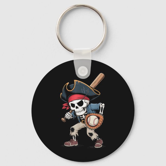 Funny Skeleton Pirate Baseball Halloween Costume B Key Ring (Front)