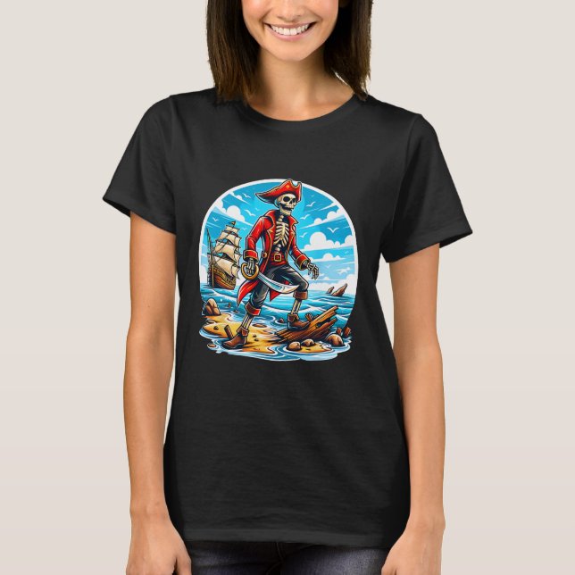 Funny Skeleton Pirate Tee Skull Halloween Skeleton (Front)