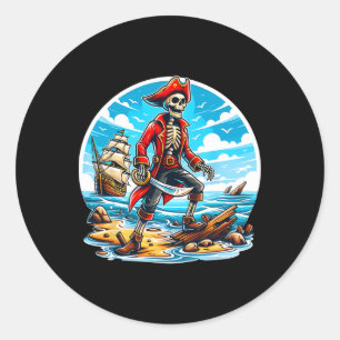 Funny Skeleton Pirate Tee Skull Halloween Skeleton Classic Round Sticker