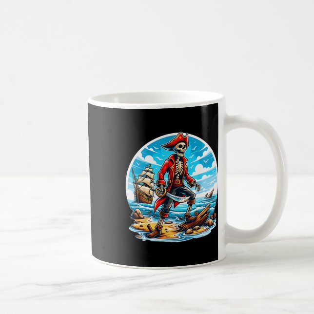 Funny Skeleton Pirate Tee Skull Halloween Skeleton Coffee Mug (Right)