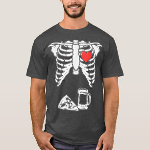 Funny Skeleton Pizza Beer Costume Halloween Party  T-Shirt