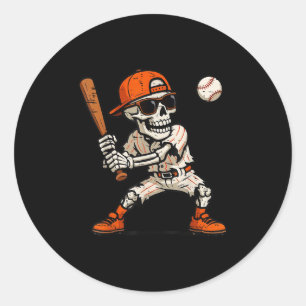 Funny Skeleton Playing Baseball Halloween Boys Men Classic Round Sticker