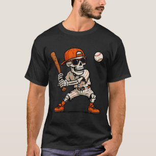 Funny Skeleton Playing Baseball Halloween Boys Men T-Shirt