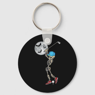 Funny Skeleton Playing Golf Golfing Happy Hallowee Key Ring