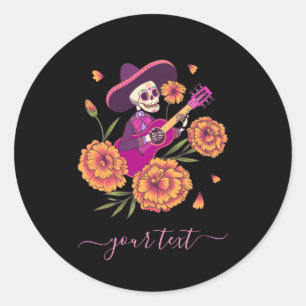 Funny Skeleton Playing Guitar Modern Trendy Text Classic Round Sticker