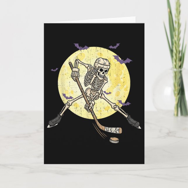 Funny Skeleton Playing Hockey Funny Halloween Men  Card (Front)