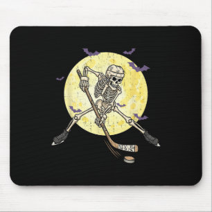 Funny Skeleton Playing Hockey Funny Halloween Men Mouse Pad