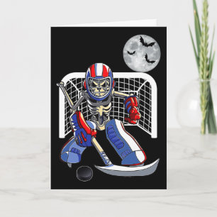 Funny Skeleton Playing Ice Hockey Happy Halloween  Card