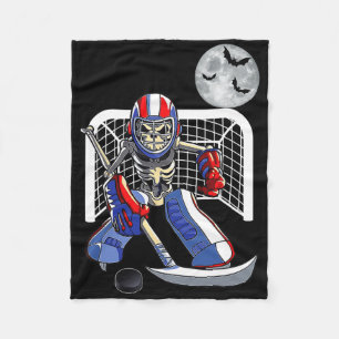 Funny Skeleton Playing Ice Hockey Happy Halloween Fleece Blanket
