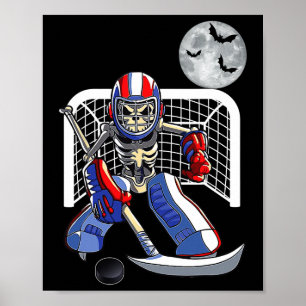 Funny Skeleton Playing Ice Hockey Happy Halloween  Poster