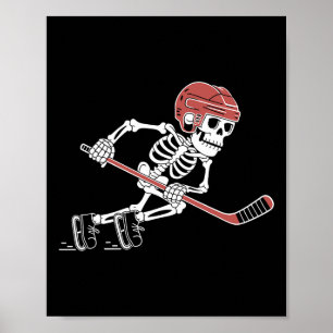 Funny Skeleton Playing Ice Hockey Lovers Spooky Ha Poster