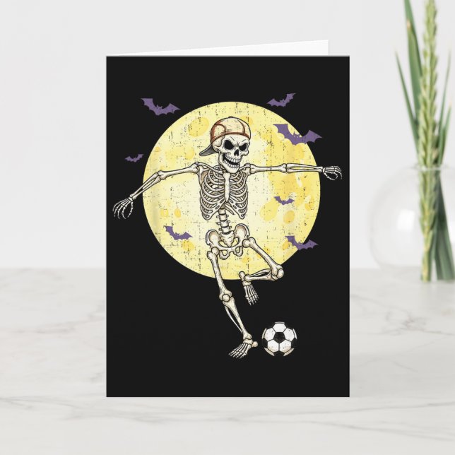 Funny Skeleton Playing Soccer Funny Halloween Men  Card (Front)