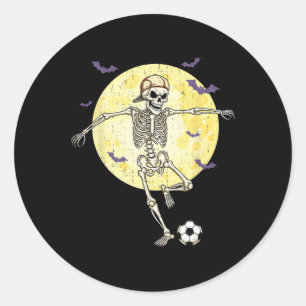 Funny Skeleton Playing Soccer Funny Halloween Men Classic Round Sticker