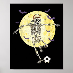 Funny Skeleton Playing Soccer Funny Halloween Men  Poster