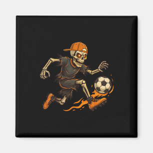 Funny Skeleton Playing Soccer Halloween Shirts Men Magnet