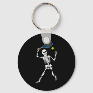 Funny Skeleton Playing Tennis Lovers Spooky Hallow Key Ring