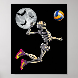 Funny Skeleton Playing Volleyll Happy Halloween Da Poster