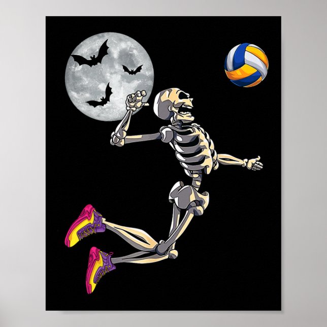Funny Skeleton Playing Volleyll Happy Halloween Da Poster (Front)